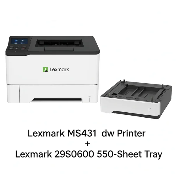 Bundle: Lexmark MS431DW A4 Mono Laser Printer (Duplex + WiFi) + Extra 550 Sheet Tray 29S0600